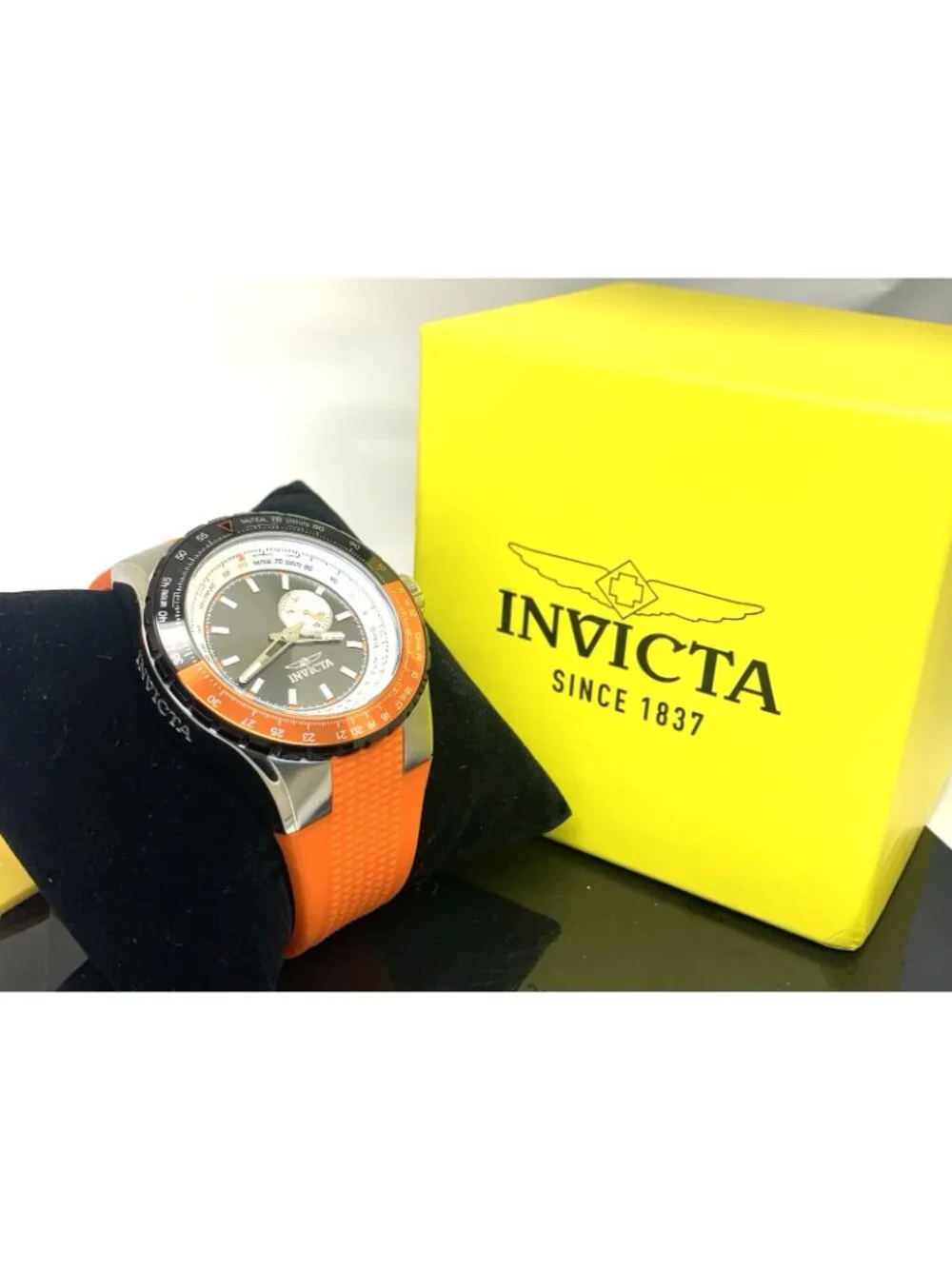 Invicta Men's Watch 49721 Aviator Quartz Black Dial Orange Rubber Strap 50mm